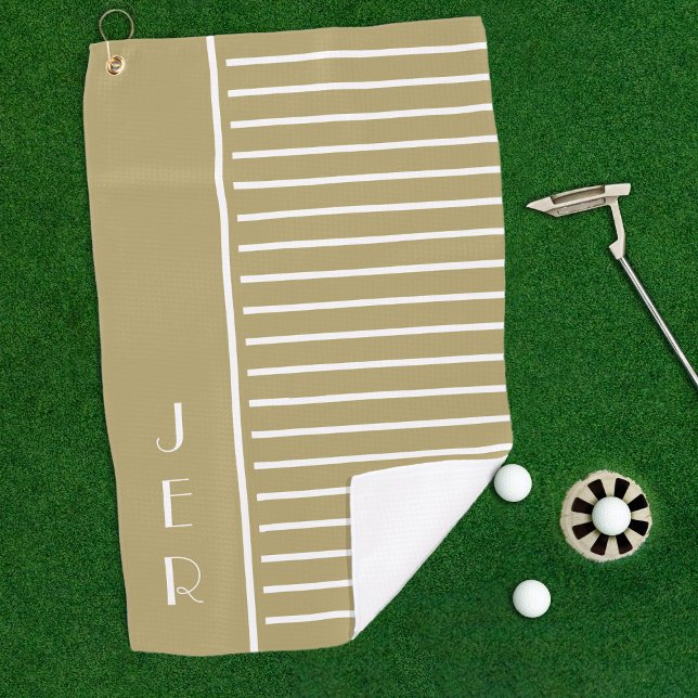 Golf Custom Initials | Gold White Modern Stripes Towel (Creator Uploaded)