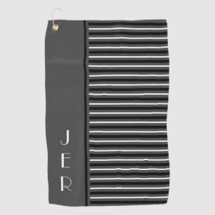 Golf Custom Initials Grey Black Modern Stripes Towel