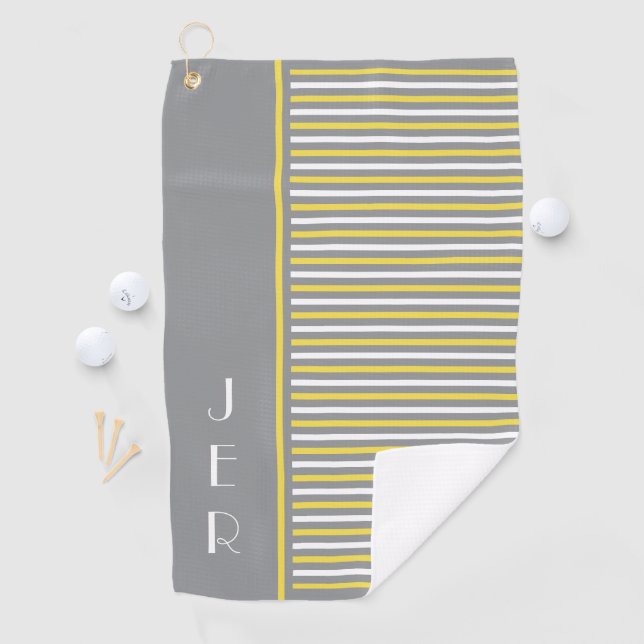Golf Custom Initials | Grey Yellow Modern Stripes Golf Towel (InSitu)