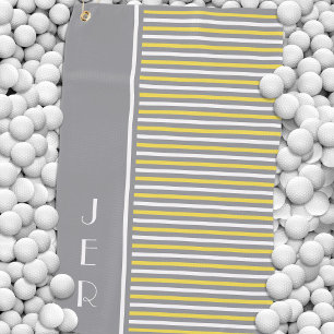 Golf Custom Initials   Modern Grey Yellow Stripes Towel