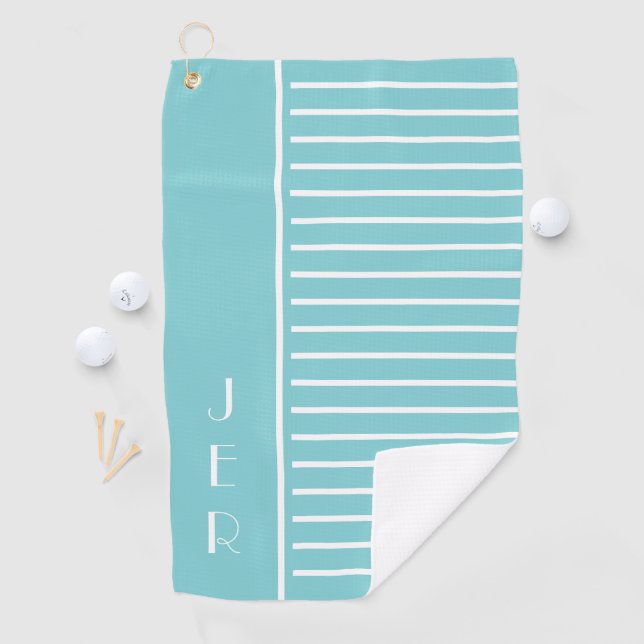 Golf Custom Initials |  Teal White Modern Stripes Towel (InSitu)