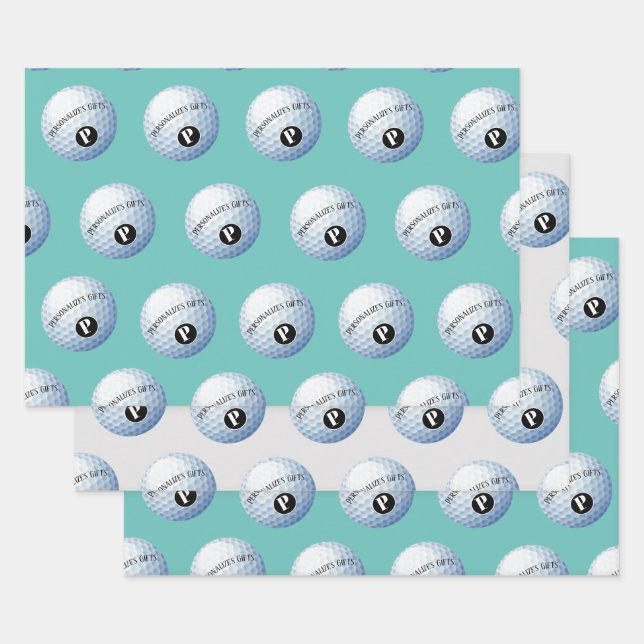 Golf Custom Monogram Name Wrapping Paper Sheet (Set)