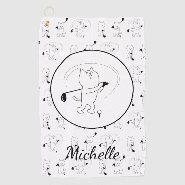 Golf Cute Cats Golfing Personalized Golf Towel (Front)