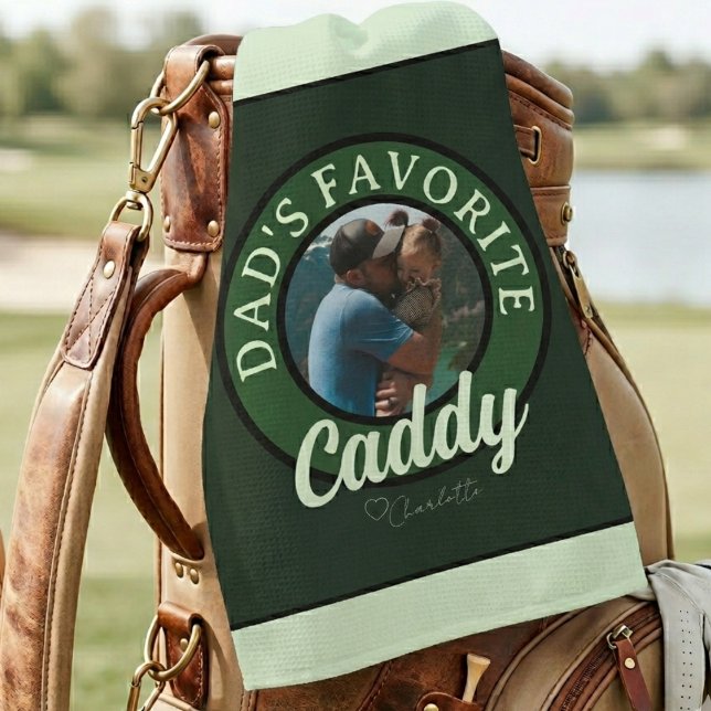 Golf Dad Favourite Caddy Custom Name  Towel (Dad’s Favorite Caddy Photo Golf Towel)