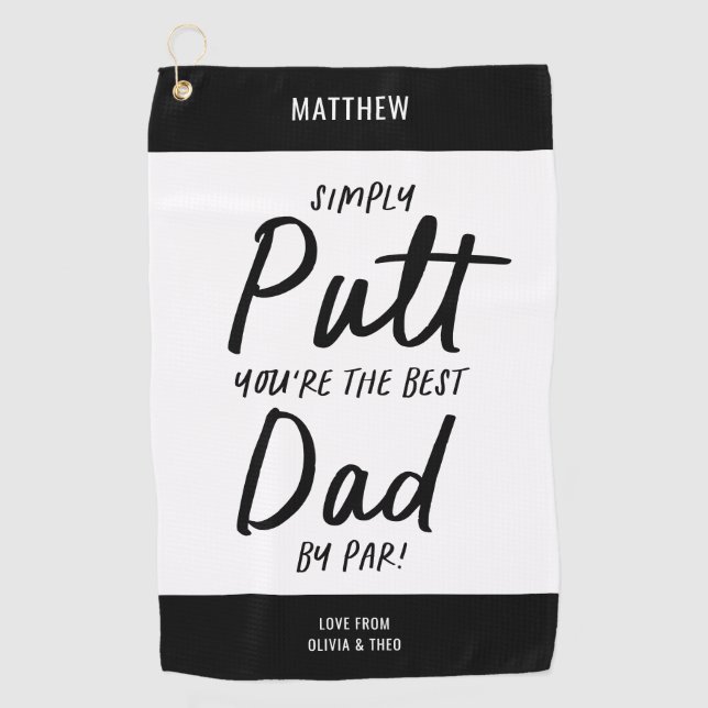 Golf dad modern black white typography funny golf towel (Front)