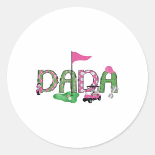 Golf Dada Pink Hole In One Golf 1st Birthday Girl Classic Round Sticker