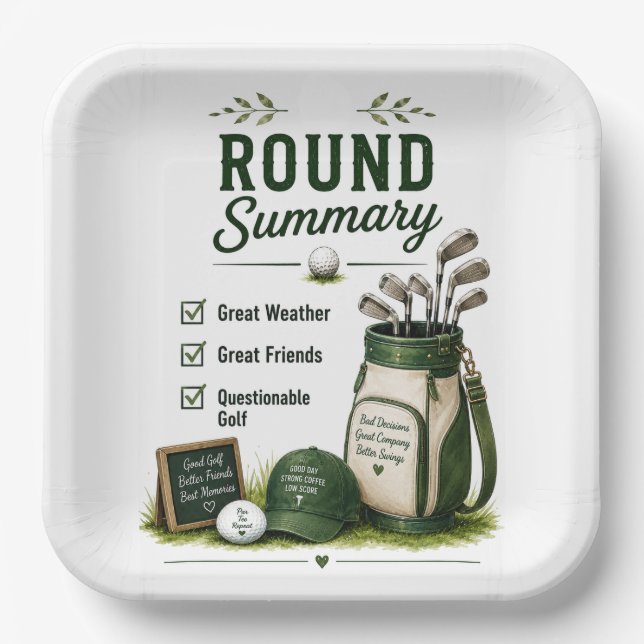 Golf Daily Life Funny Checklist Paper Plate (Front)