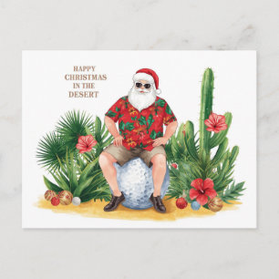 Golf Desert Christmas Cactus Santa Claus Golfer Holiday Postcard