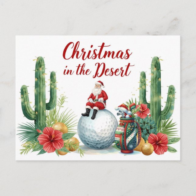 Golf Desert Christmas Cactus Santa Claus Golfer Holiday Postcard (Front)