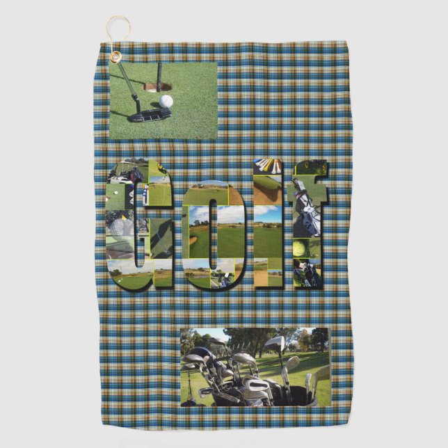 Golf Design On Green Tartan, Towel (Front)