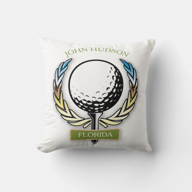 Golf Design with Wreath Monogram Template Throw Pillow (Front)