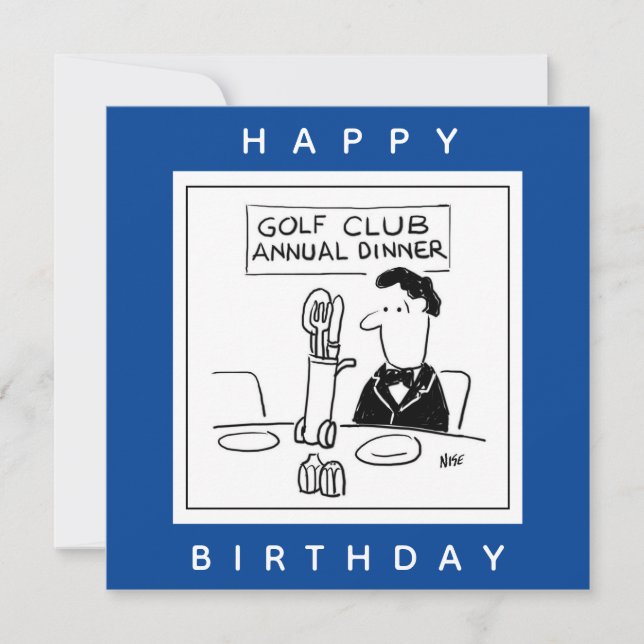 Golf Dinner has Cutlery in Golf Trolley Cartoon Card (Front)