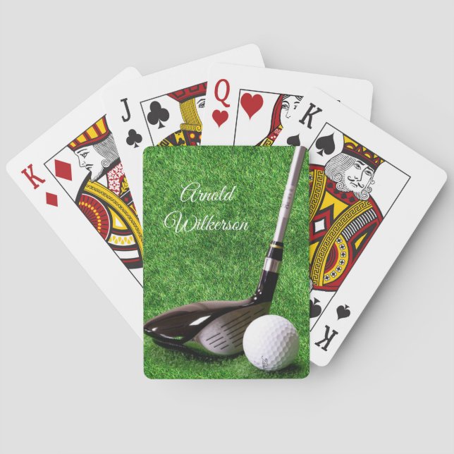Golf Driver and Ball on Grass personalize Playing Cards (Back)