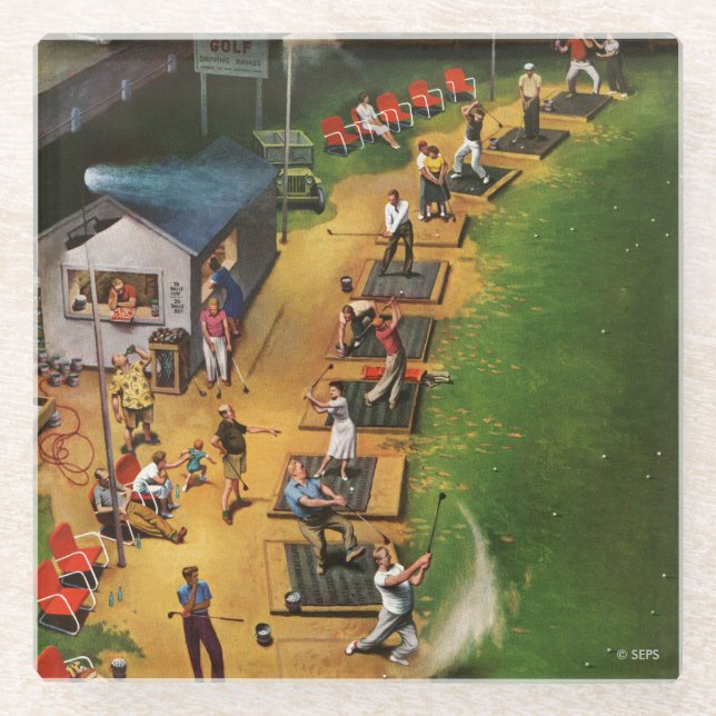Golf Driving Range by John Falter Glass Coaster (Front)