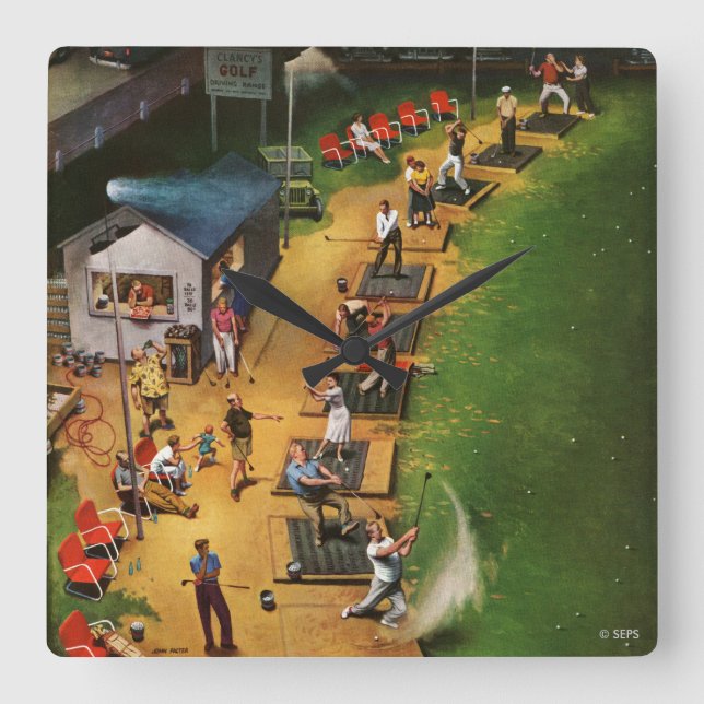 Golf Driving Range by John Falter Square Wall Clock (Front)