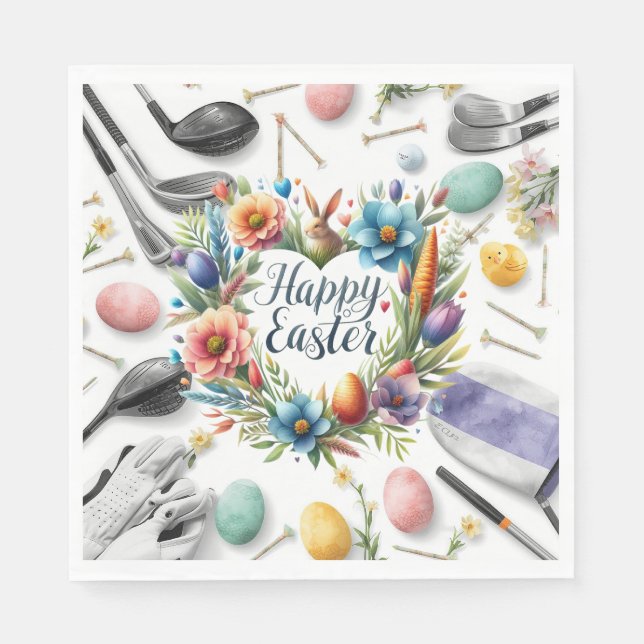 Golf Easter eggs balls and flower and equipment Napkin (Front)