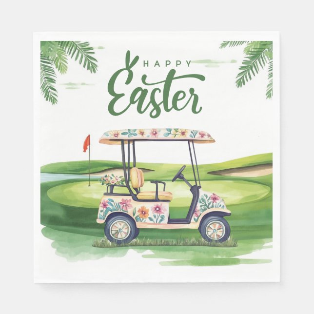 Golf Easter for golfer watercolor Spring Napkin (Front)