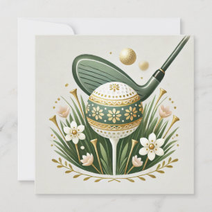 Golf Easter Holiday Card with golf ball and flower