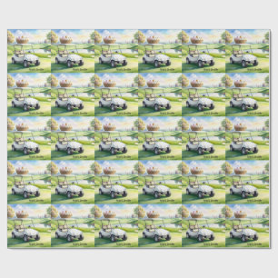 Golf Easter holiday with golf cart and easter eggs Wrapping Paper
