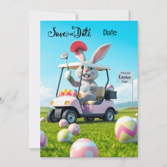 Golf Easter Save the Date Invitation – Bunny  (Front)