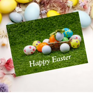 Golf Easter with ball and colorful easter eggs Holiday Card