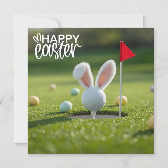 Golf Easter with golf ball bunny ear  Holiday Card (Front)