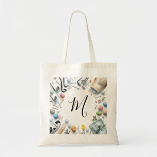 Golf easter with golf equipment with flower tote bag