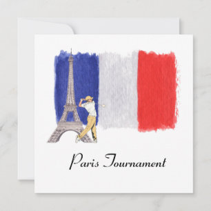 Golf Eiffel tower with French golfer flag France   Invitation