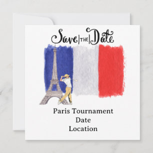 Golf Eiffel tower with French golfer flag France   Save The Date