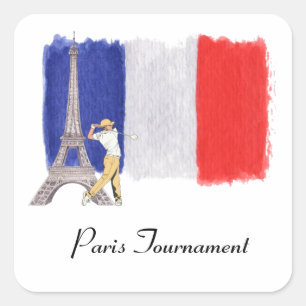 Golf Eiffel tower with French golfer flag France   Square Sticker