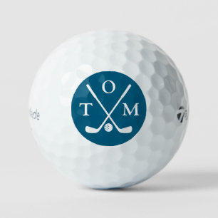 Golf Elegant Modern Blue Monogram Typography Name Balls
