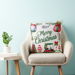 Golf Equipment Christmas themed for Golfer Throw Pillow