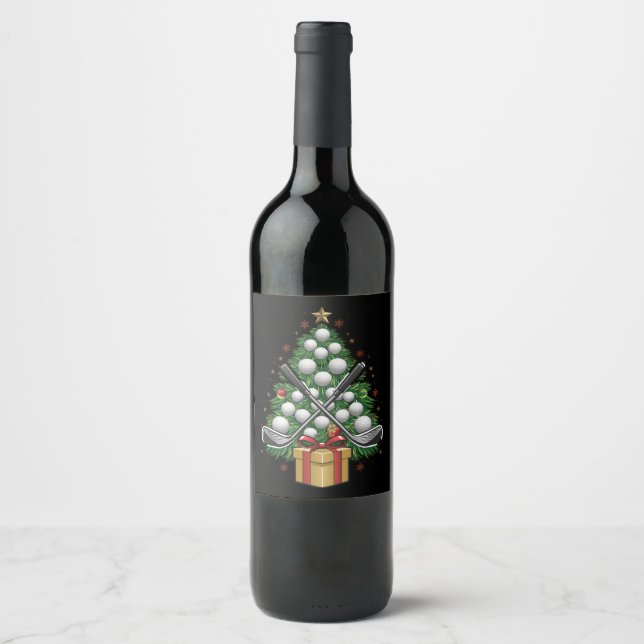 Golf Equipment Christmas Tree Christmas Golf Wine Label (Front)