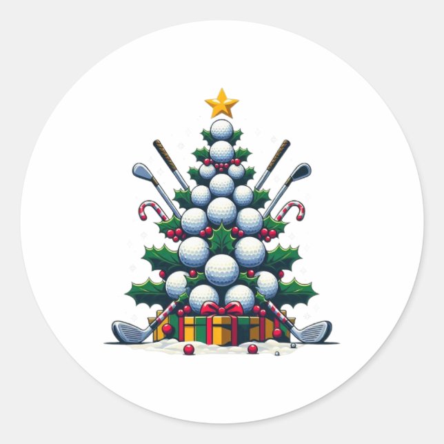 Golf Equipment Christmas Tree Christmas Golfer Wom Classic Round Sticker (Front)