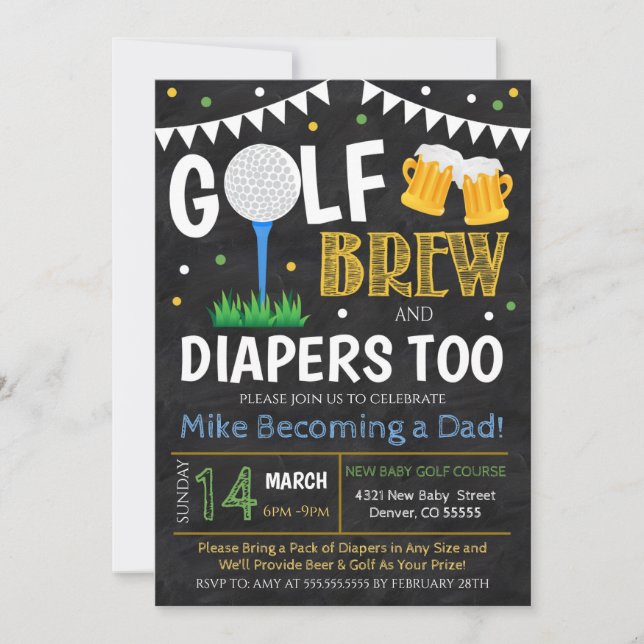 Golf et Baby shower de bière Invitation (Devant)