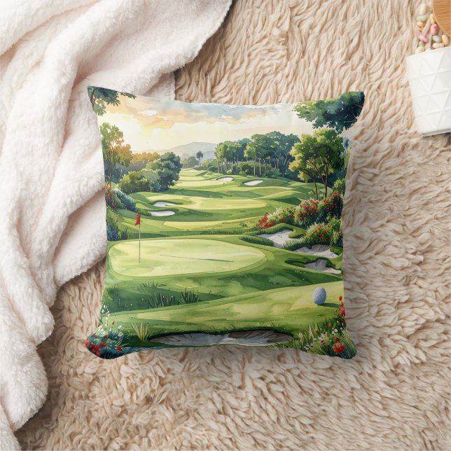 Golf Fairway and putting green Throw Pillow (Blanket)