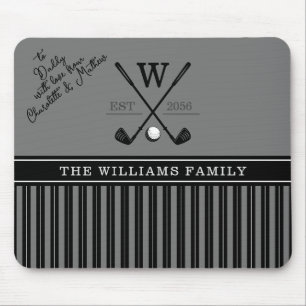 Golf Family Monogram Charcoal Gift for Dad Mouse Pad