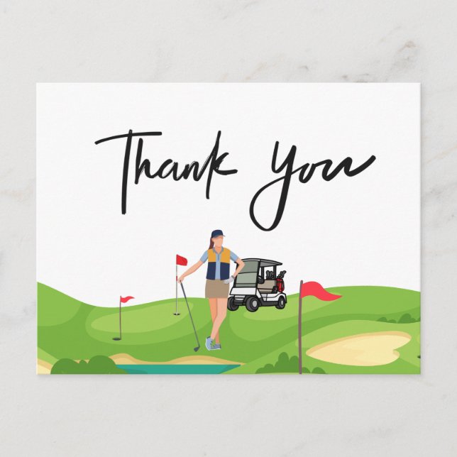 Golf femme carte de remerciements avec voiturette  (Devant)