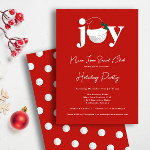 Golf Festive Holiday Party Joy Typography Red Invitation
