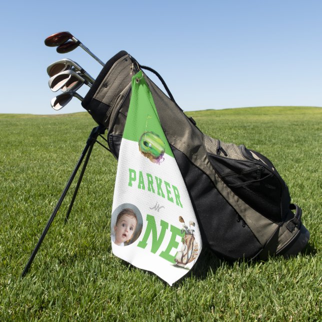 Golf First Birthday Cute Personalized Photo Golf Towel (Green)