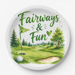 Golf flag and ball on the golf course paper plate
