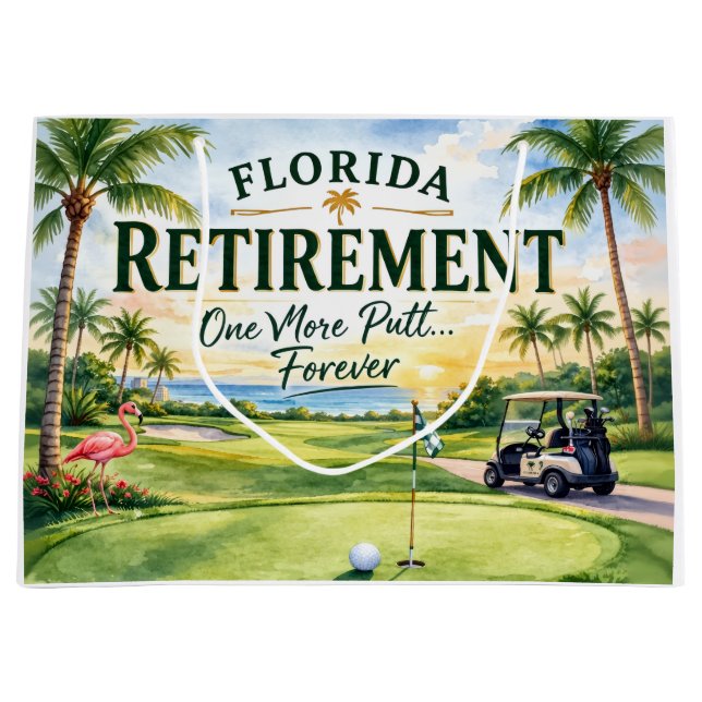 Golf Florida themed with flamingo retirement Large Gift Bag (Front)