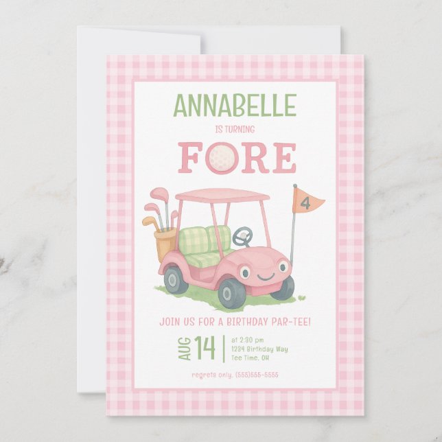 Golf Fore Girl Photo 4th Birthday Invitation (Front)