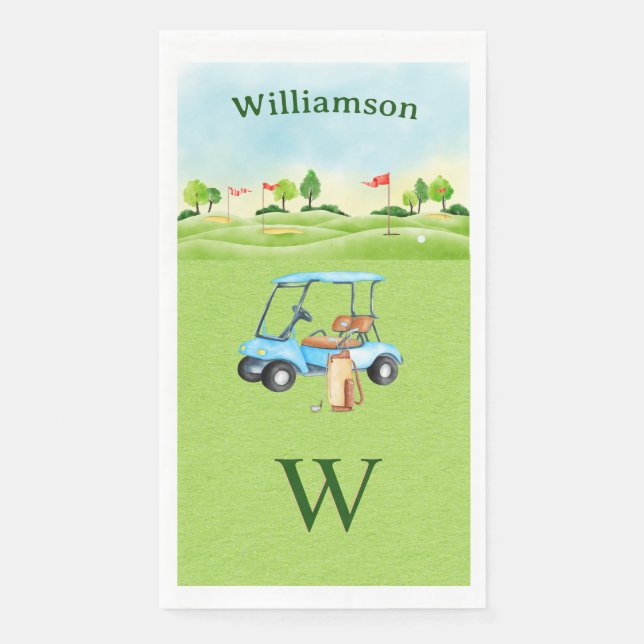 Golf Fun Course Cart Monogram Name   Napkin (Front)