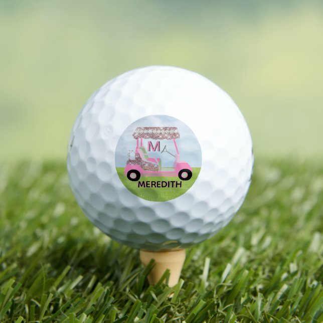 Golf Gal Monogram Rose Gold Diamond Cart  Golf Balls (Insitu Tee)