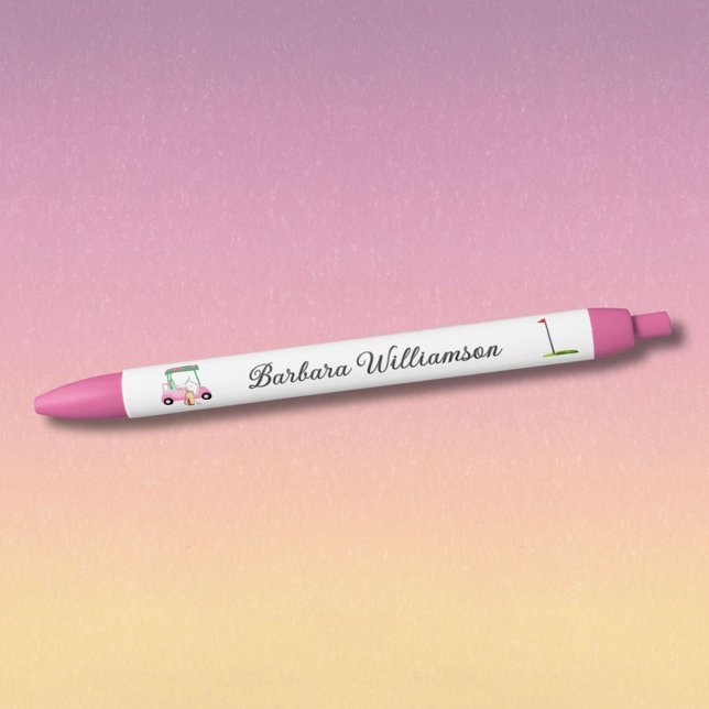 Golf Gal Pink Cart Flag Personalized Name Pen (Creator Uploaded)