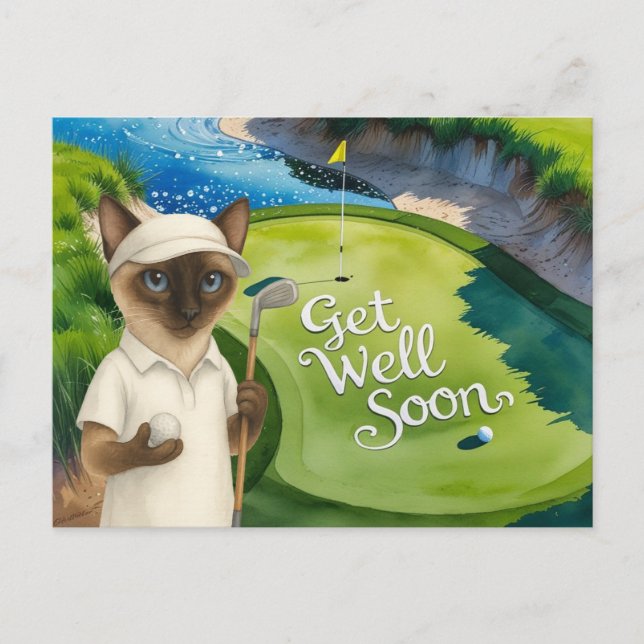 Golf Get Well Soon Card for cat lover golfers (Front)