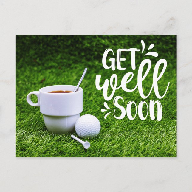 Golf Get well soon with cup of coffee and ball Postcard (Front)
