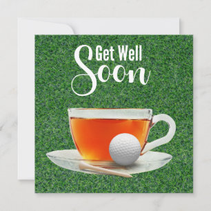 Golf Get well soon with cup of tea on green Card