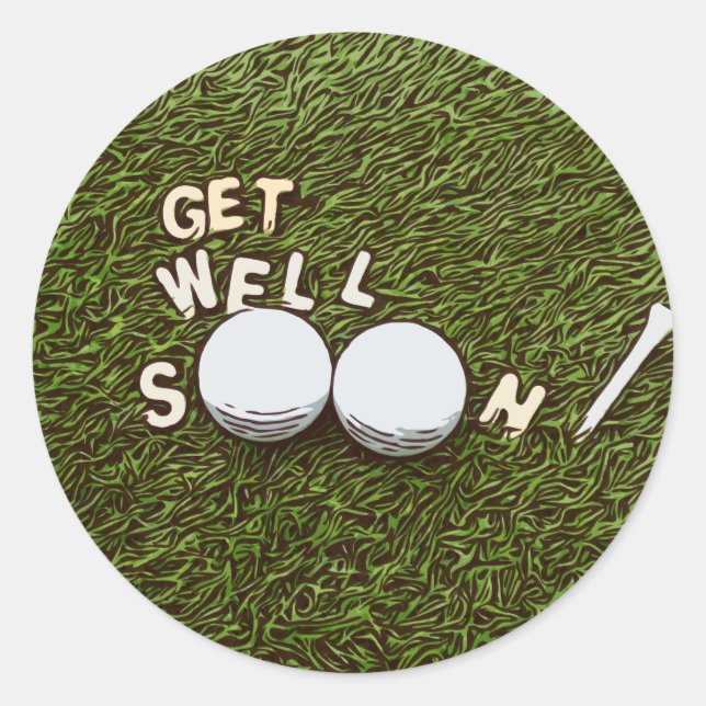 Golf Get well soon with golf ball and tee Classic Round Sticker (Front)